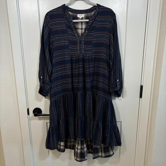 Dresses & Skirts - Women’s World Market Striped Plaid Dress Size S/M - Boho Bohemian 100% Cotton
